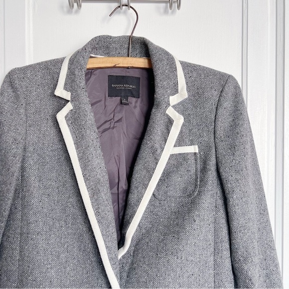 Banana Republic • Piped Grey Hack ing Jacket blazer two tone wool tweed long - Picture 3 of 12